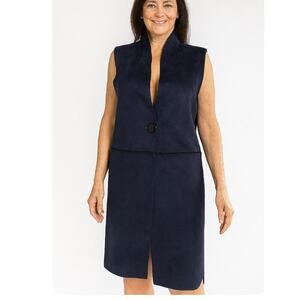 Para Mi faux suede cardigan navy blue single button duster sleeveless SZ M